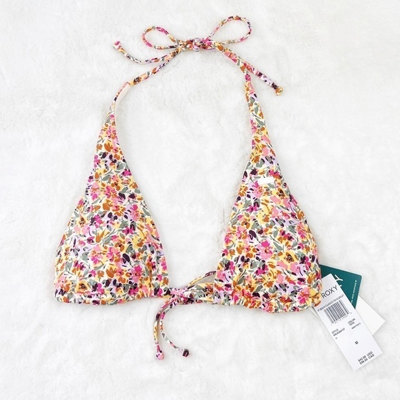 NWT Roxy Printed Beach Classics Elongated Triangle Bikini Top Pastel Rose Floral - Picture 5 of 8